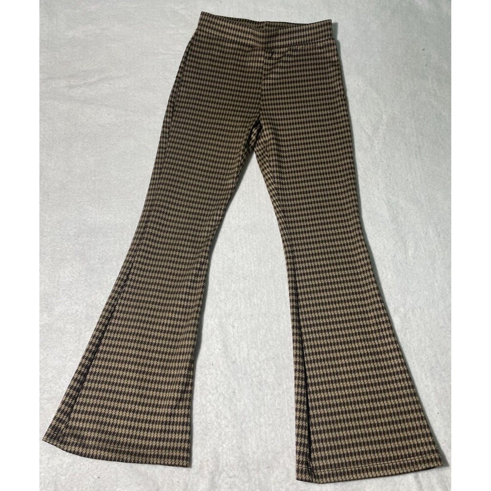 ambiance Pull On Dress Pants Boot Cut Checkered Brown Tan Women’s Size Small